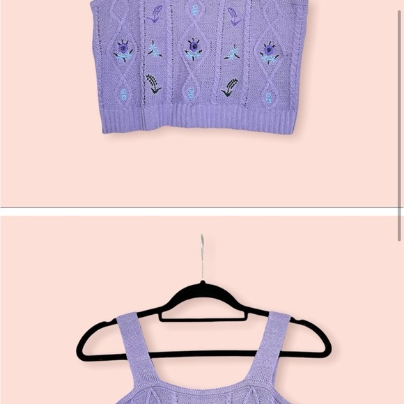 Lilac Floral Knitted Cropped Tank - Picture 2 of 3